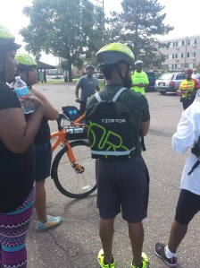 Nice Ride Neighborhood participants circle-up for a pre-ride check-in